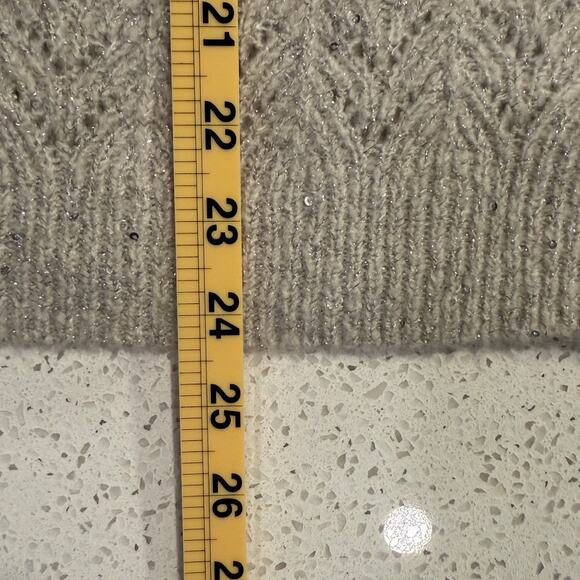 Talbots Metallic Sequin Knit Sweater Beige Chevron Textured Women Medium Holiday - Picture 8 of 9